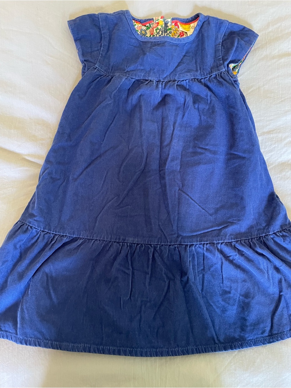 Mini Boden Blue Corduroy Dress with Floral Trim